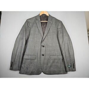 Lauren Ralph Lauren Blazer Men's 46R Gray Windowpane Plaid Wool Silk Linen Blend